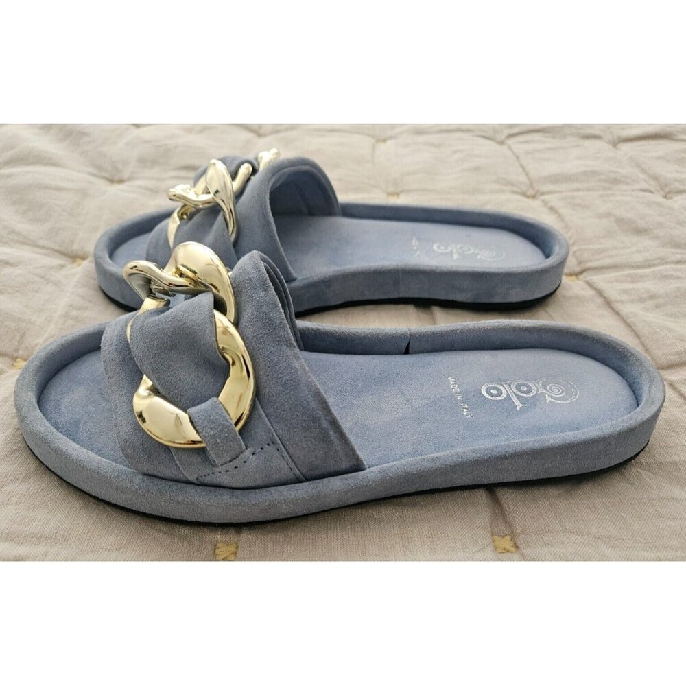 Golo Trieste Suede Slide in Celeste Blue with Gold Chain Link Accent Size 7 - Picture 3 of 7